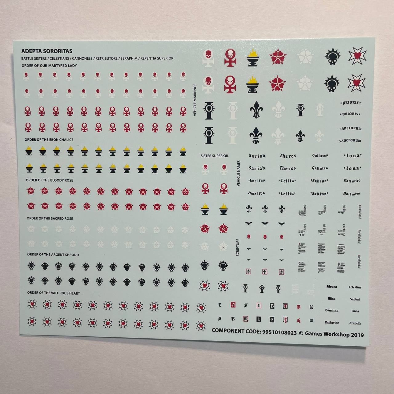 Adepta Sororitas Transfer Sheet