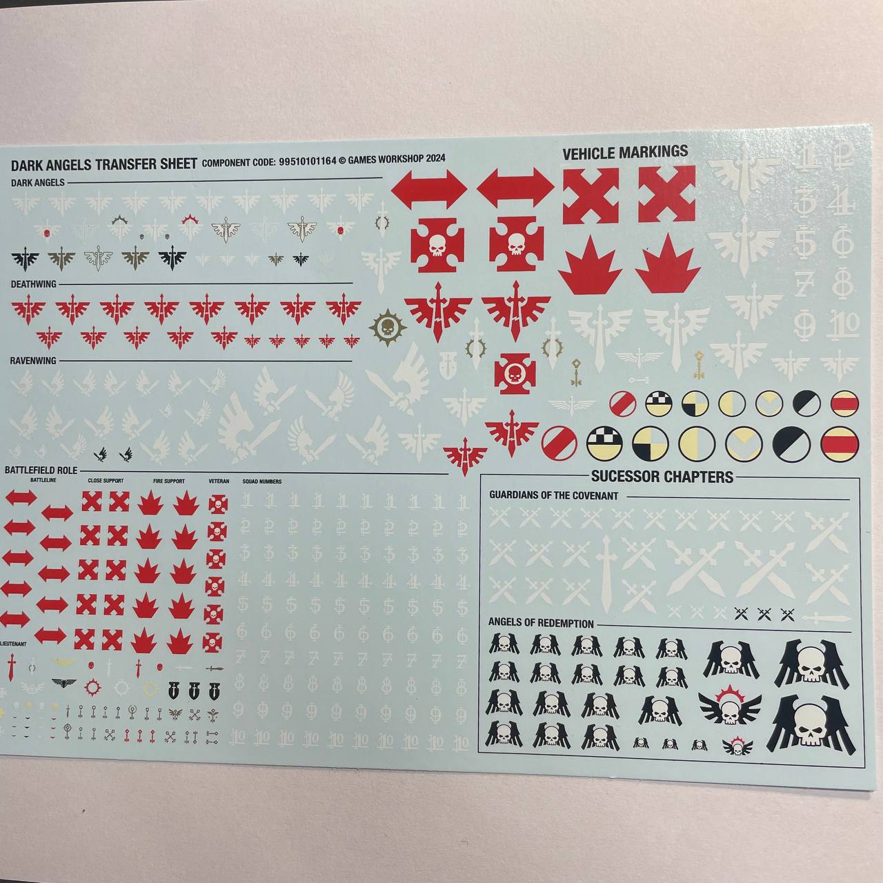 Dark Angels Transfer Sheet